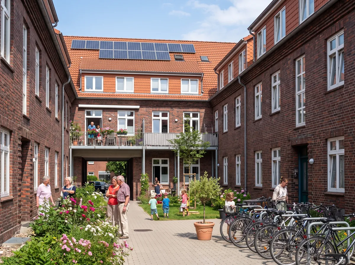 Mehrfamilienhaus mit Solaranlage auf dem Dach